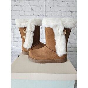 new w box! Faux-Fur Winter Boots, So Women's Abigail, Beige, Size 6.5